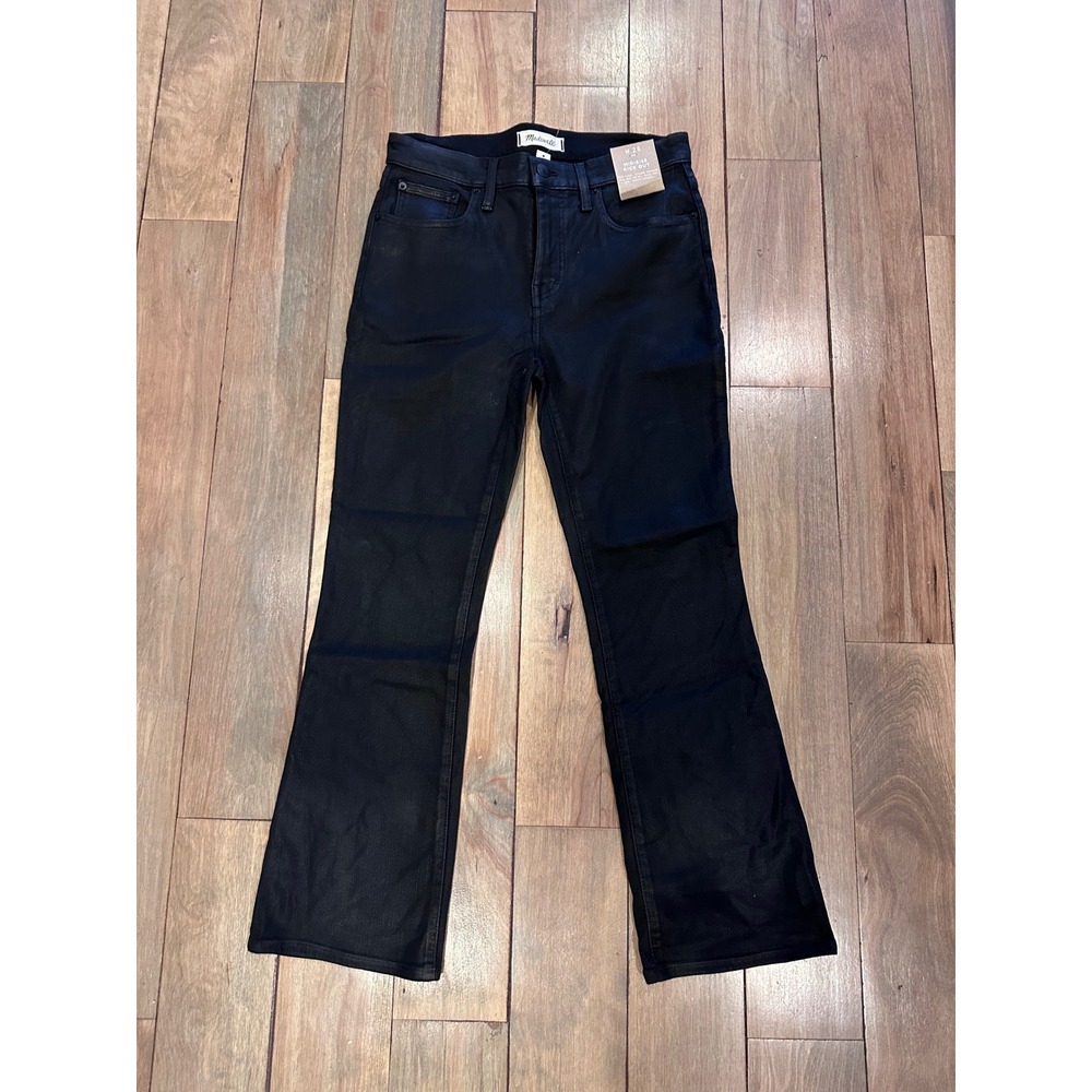 Madewell Mid-Rise Kick Out Coated Jeans Black Ankle W28 NM472